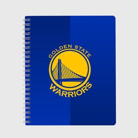 Тетрадь с принтом GOLDEN STATE WARRIORS в Рязани, 100% бумага | 48 листов, плотность листов — 60 г/м2, плотность картонной обложки — 250 г/м2. Листы скреплены сбоку удобной пружинной спиралью. Уголки страниц и обложки скругленные. Цвет линий — светло-серый
 | Тематика изображения на принте: golden state | golden state warriors | gsw | nba | usa | америка | голден стэйт уорриорз | гсв | нба | сша