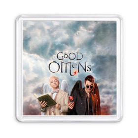 Магнит 55*55 с принтом Good Omens в Рязани, Пластик | Размер: 65*65 мм; Размер печати: 55*55 мм | aziraphale | crowley | david | demon | good | omens | pratchett | tennant | terry | азирафаэль | ангел | благие | демон | дэвид | знамения | кроули | майкл шин | пратчетт | теннант | терри