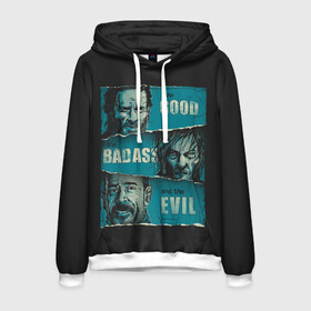 Мужская толстовка 3D с принтом Good Badass Evil в Рязани, 100% полиэстер | двухслойный капюшон со шнурком для регулировки, мягкие манжеты на рукавах и по низу толстовки, спереди карман-кенгуру с мягким внутренним слоем. | amc | carol | daryl | dixon | michonne | negan | reaction | rick | season 10 | twd | zombies | диксон | дэрил | зомби | мертвецы | мишонн | неган | реакция | рик | ходячие