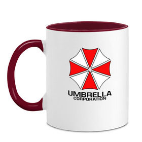 Кружка двухцветная с принтом UMBRELLA CORP в Рязани, керамика | объем — 330 мл, диаметр — 80 мм. Цветная ручка и кайма сверху, в некоторых цветах — вся внутренняя часть | ada wong | biohazard | leon | nemesis | project resistance | raccoon city | re | re3 | resident evil | resident evil 3 | rpd | stars | umbrella | ада вонг | амбрелла | немезис | ужасы