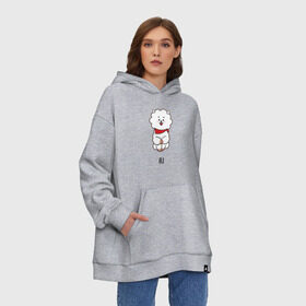 Худи SuperOversize хлопок с принтом BTS BT21 RJ в Рязани, 70% хлопок, 30% полиэстер, мягкий начес внутри | карман-кенгуру, эластичная резинка на манжетах и по нижней кромке, двухслойный капюшон
 | bt21 | bts | j hope | jimin | jin | jungkook | k pop | puzzle star bt21 | rj | rm | suga | v | для детей | игра | музыка