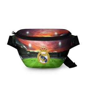 Поясная сумка 3D с принтом FC Real Madrid в Рязани, 100% полиэстер | плотная ткань, ремень с регулируемой длиной, внутри несколько карманов для мелочей, основное отделение и карман с обратной стороны сумки застегиваются на молнию | real madrid | spain | испания | реал