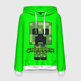 Женская толстовка 3D с принтом MINECRAFT CREEPER в Рязани, 100% полиэстер  | двухслойный капюшон со шнурком для регулировки, мягкие манжеты на рукавах и по низу толстовки, спереди карман-кенгуру с мягким внутренним слоем. | game | minecraft | блоки | игра | квадраты | компьютерная игра | крипер | майнкрафт