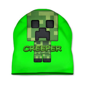 Шапка 3D с принтом MINECRAFT CREEPER в Рязани, 100% полиэстер | универсальный размер, печать по всей поверхности изделия | game | minecraft | блоки | игра | квадраты | компьютерная игра | крипер | майнкрафт