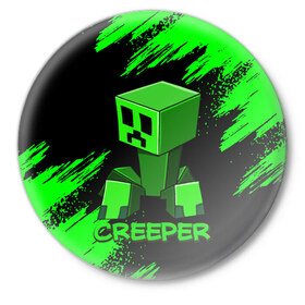 Значок с принтом MINECRAFT CREEPER в Рязани,  металл | круглая форма, металлическая застежка в виде булавки | game | minecraft | блоки | игра | квадраты | компьютерная игра | крипер | майнкрафт