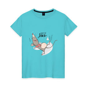 Женская футболка хлопок с принтом Счастливая мышь в Рязани, 100% хлопок | прямой крой, круглый вырез горловины, длина до линии бедер, слегка спущенное плечо | 