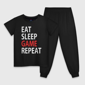 Детская пижама хлопок с принтом Eat sleep game repeat в Рязани, 100% хлопок |  брюки и футболка прямого кроя, без карманов, на брюках мягкая резинка на поясе и по низу штанин
 | bf | cod | cs go | dota 2 | eat sleep game repert | esgr | gamer | games | lol | mem | memes | pc | ps3 | ps4 | wow | xbox | ешь спи играй повтори | игра | игрок | игры | мем | мемы