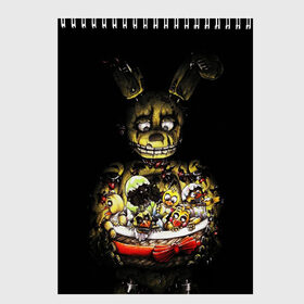 Скетчбук с принтом Five Nights At Freddys в Рязани, 100% бумага
 | 48 листов, плотность листов — 100 г/м2, плотность картонной обложки — 250 г/м2. Листы скреплены сверху удобной пружинной спиралью | five nights at freddys | foxy | freddy | аниматроники | игра | компьютерная игра | робот | фокси | фредди | чика