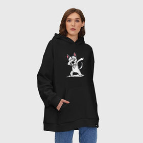 Худи SuperOversize хлопок с принтом Dabbing Dog в Рязани, 70% хлопок, 30% полиэстер, мягкий начес внутри | карман-кенгуру, эластичная резинка на манжетах и по нижней кромке, двухслойный капюшон
 | Тематика изображения на принте: best | dab | dabbig | dance | dog | freedom | hip hop | music | rap | даб | даббинг | друг | животные | крутой | лучший | музыка | пёс | рэп | рэпер | свобода | собака | танец | хип хоп | щенок