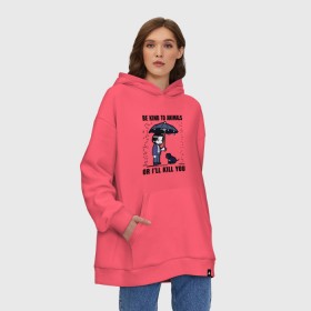 Худи SuperOversize хлопок с принтом Be kind to animals or Ill kil в Рязани, 70% хлопок, 30% полиэстер, мягкий начес внутри | карман-кенгуру, эластичная резинка на манжетах и по нижней кромке, двухслойный капюшон
 | be kind to animals or ill kill you | keanu charles reeves | будьте добры к животным или я убью вас | джон вик | джон уик | киану ривз