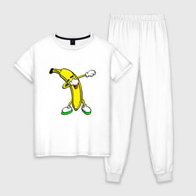 Женская пижама хлопок с принтом Dab Banana в Рязани, 100% хлопок | брюки и футболка прямого кроя, без карманов, на брюках мягкая резинка на поясе и по низу штанин | 