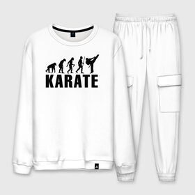 Мужской костюм хлопок с принтом Karate Evolution в Рязани, 100% хлопок | на свитшоте круглая горловина, мягкая резинка по низу. Брюки заужены к низу, на них два вида карманов: два “обычных” по бокам и два объемных, с клапанами, расположенные ниже линии бедра. Брюки с мягкой трикотажной резинкой на поясе и по низу штанин. В поясе для дополнительного комфорта — широкие завязки | боевое искусство | боец | карате | каратэ | каратэ боец | каратэ воин | каратэ до | карте кёкусинкай | кёкусинкай | киокусинкай | пустая рука | путь пустой руки | рука тан | самооборона