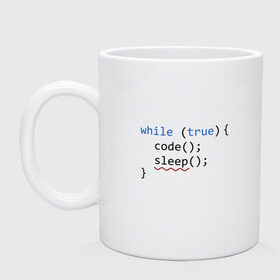 Кружка с принтом Code - sleep в Рязани, керамика | объем — 330 мл, диаметр — 80 мм. Принт наносится на бока кружки, можно сделать два разных изображения | c | c++ | code | coder | computer | hacker | java | programm | tag | жизнь | код | кодер | программа | программист | сон | хакер | хочу спать