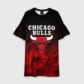 Детское платье 3D с принтом CHICAGO BULLS | ЧИКАГО БУЛЛС в Рязани, 100% полиэстер | прямой силуэт, чуть расширенный к низу. Круглая горловина, на рукавах — воланы | bulls | chicago | chicago bulls | nba | red bulls | usa | америка | быки | нба | сша | чикаго буллс