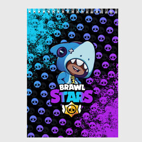 Скетчбук с принтом Brawl Stars LEON SHARK в Рязани, 100% бумага
 | 48 листов, плотность листов — 100 г/м2, плотность картонной обложки — 250 г/м2. Листы скреплены сверху удобной пружинной спиралью | 8 bit | 8 бит | brawl | brawl stars | crow | leon | shark | stars | акула | бравл | бравл старс | браво старс | игра | компьютерная | кров | леон | леон акула | онлайн | старс | шарк