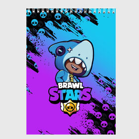 Скетчбук с принтом Brawl Stars LEON SHARK в Рязани, 100% бумага
 | 48 листов, плотность листов — 100 г/м2, плотность картонной обложки — 250 г/м2. Листы скреплены сверху удобной пружинной спиралью | 8 bit | 8 бит | brawl | brawl stars | crow | leon | shark | stars | акула | бравл | бравл старс | браво старс | игра | компьютерная | кров | леон | леон акула | онлайн | старс | шарк