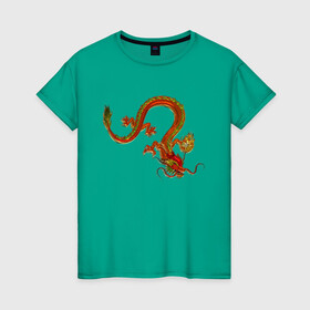 Женская футболка хлопок с принтом Metallized Red Dragon в Рязани, 100% хлопок | прямой крой, круглый вырез горловины, длина до линии бедер, слегка спущенное плечо | азиатский дракон | восточный дракон | год дракона | дракон | змей | китайский дракон | китайский змей | красный дракон | металлический дракон | огненный дракон | японский дракон | яркий дракон