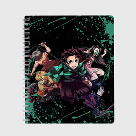 Тетрадь с принтом DEMON SLAYER KIMETSU NO YAIBA КЛИНОК РАССЕКАЮЩИЙ ДЕМОНОВ в Рязани, 100% бумага | 48 листов, плотность листов — 60 г/м2, плотность картонной обложки — 250 г/м2. Листы скреплены сбоку удобной пружинной спиралью. Уголки страниц и обложки скругленные. Цвет линий — светло-серый
 | demon slayer | kimetsu no yaiba | nezuko | shinobu | slayer | tanjiro | zenitsu | гию томиока | зенитсу | зенитцу | иноске хашибира | клинок рассекающий демонов | незуко | танджиро | шинобу кочо