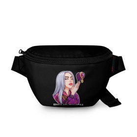 Поясная сумка 3D с принтом BILLIE EILISH в Рязани, 100% полиэстер | плотная ткань, ремень с регулируемой длиной, внутри несколько карманов для мелочей, основное отделение и карман с обратной стороны сумки застегиваются на молнию | ayelish | bad guy | bellyache | bilie eilish | bilie elish | billie | billie eilish | eilish | electronic | elish | music | били айлиш | билли айлиш | эйлиш | элиш