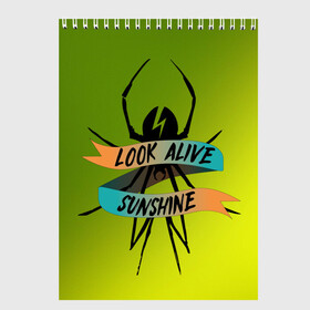 Скетчбук с принтом Look alive sunshine в Рязани, 100% бумага
 | 48 листов, плотность листов — 100 г/м2, плотность картонной обложки — 250 г/м2. Листы скреплены сверху удобной пружинной спиралью | Тематика изображения на принте: alive | look | my chemical | rok | romance | sunshine