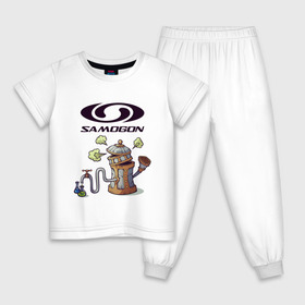 Детская пижама хлопок с принтом SAMOGON в Рязани, 100% хлопок |  брюки и футболка прямого кроя, без карманов, на брюках мягкая резинка на поясе и по низу штанин
 | Тематика изображения на принте: антибренд | прикол | приколы | самогон | юмор