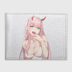 Обложка для студенческого билета с принтом Ahegao Zero Two в Рязани, натуральная кожа | Размер: 11*8 см; Печать на всей внешней стороне | Тематика изображения на принте: ahegao | аниме | девушка | рисунок | тян | чертик