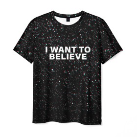 Мужская футболка 3D с принтом I WANT TO BELIEVE в Рязани, 100% полиэфир | прямой крой, круглый вырез горловины, длина до линии бедер | alien | i want to believe | ufo | инопланетянин | нло | хотелось бы верить | я хочу верить
