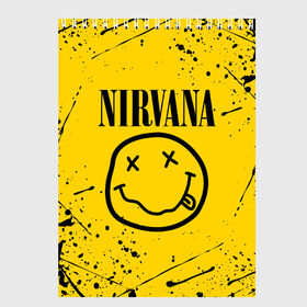 Скетчбук с принтом NIRVANA в Рязани, 100% бумага
 | 48 листов, плотность листов — 100 г/м2, плотность картонной обложки — 250 г/м2. Листы скреплены сверху удобной пружинной спиралью | nirvana | smile | курт кобейн | нирвана | смайл