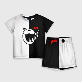 Детский костюм с шортами 3D с принтом MONOKUMA (КАПЮШОН) в Рязани,  |  | anime | bear | black  white | danganronpa | kurokuma | monodam | monokuma | monomi | monotaro | rabbit | school | shirokuma | аниме | главарь | мoноми | монокума | черно белый | школа