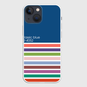 Чехол для iPhone 13 mini с принтом Pantone цвет года (с 2012 по 2020 гг.) в Рязани,  |  | в полоску | веб дизайнеру | декоратору | дизайнеру | институт pantone | классический синий | пантон | подарок дизайнеру | полосатый | полоска | полоски | разноцветный | синий | художнику | цвет 2020