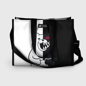 Сумка-шоппер 3D с принтом MONOKUMA в Рязани, 100% полиэстер | застегивается на металлическую кнопку; внутренний карман застегивается на молнию. Стенки укреплены специальным мягким материалом, чтобы защитить содержимое от несильных ударов
 | anime | bear | black  white | danganronpa | kurokuma | monodam | monokuma | monomi | monotaro | rabbit | school | shirokuma | аниме | главарь | мoноми | монокума | черно белый | школа