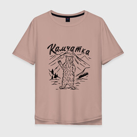Мужская футболка хлопок Oversize с принтом Камчатка в Рязани, 100% хлопок | свободный крой, круглый ворот, “спинка” длиннее передней части | камчатка | медведь | природа | путешествие | путешествие по россии