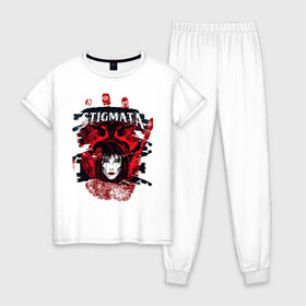 Женская пижама хлопок с принтом Stignata в Рязани, 100% хлопок | брюки и футболка прямого кроя, без карманов, на брюках мягкая резинка на поясе и по низу штанин | rock | stignata | металл | рок
