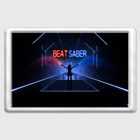 Магнит 45*70 с принтом Beat Saber в Рязани, Пластик | Размер: 78*52 мм; Размер печати: 70*45 | 3d | 3д | beat | saber | виртуальная | игра | реальность | ритм