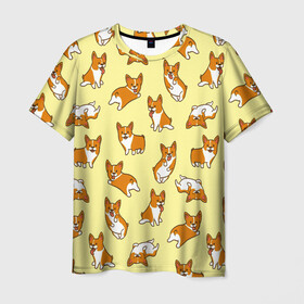 Мужская футболка 3D с принтом Корги в Рязани, 100% полиэфир | прямой крой, круглый вырез горловины, длина до линии бедер | corgi | dog | dogs | корги | мило | собаки | собачки