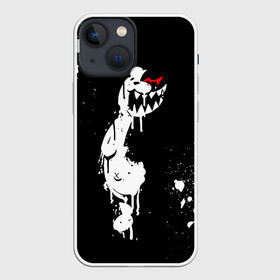 Чехол для iPhone 13 mini с принтом Монокума белые брызги в Рязани,  |  | danganronpa | eye | monokuma | paint | аватар | антагонист | брызги | глаз | игрушка | краска | медведь | монокума | мягкая | панда | потёки | робот