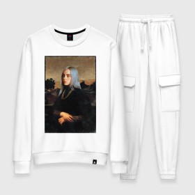 Женский костюм хлопок с принтом Billie Eilish. Mona Lisa в Рязани, 100% хлопок | на свитшоте круглая горловина, мягкая резинка по низу. Брюки заужены к низу, на них два вида карманов: два 