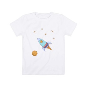 Детская футболка хлопок с принтом Космическое путешествие в Рязани, 100% хлопок | круглый вырез горловины, полуприлегающий силуэт, длина до линии бедер | 