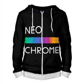 Мужская толстовка 3D на молнии с принтом NEO CHROME в Рязани, 100% полиэстер | длина до линии бедра, манжеты и пояс оформлены мягкой тканевой резинкой, двухслойный капюшон со шнурком для регулировки, спереди молния, по бокам два кармана | rgb | контрастный | круг | металл | мудрость | мысль | надпись | палитра | радуга | радужный | символ | сфера | текст | фраза | цветной | яркий