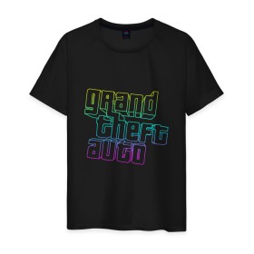 Мужская футболка хлопок с принтом Gta logo:gradient в Рязани, 100% хлопок | прямой крой, круглый вырез горловины, длина до линии бедер, слегка спущенное плечо. | Тематика изображения на принте: grand theft auto | gta | геометрия | гта | гта 5 | игра | линии | логотип | пеф