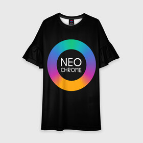 Детское платье 3D с принтом NEO CHROME в Рязани, 100% полиэстер | прямой силуэт, чуть расширенный к низу. Круглая горловина, на рукавах — воланы | контрастный | металл | радуга | радужный | цветной | яркий