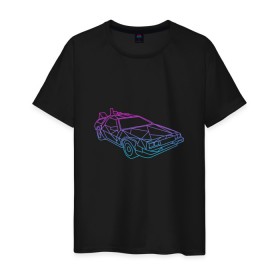 Мужская футболка хлопок с принтом DeLorean gradient в Рязани, 100% хлопок | прямой крой, круглый вырез горловины, длина до линии бедер, слегка спущенное плечо. | автомобиль | арт | градиент | машина | неон | силуэт | тачка | фильм | цвета