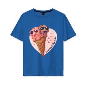 Женская футболка хлопок Oversize с принтом Вместе навсегда в Рязани, 100% хлопок | свободный крой, круглый ворот, спущенный рукав, длина до линии бедер
 | art | heart | horn | ice cream | арт | любовь | мороженое | очки | рожок | сердечки | сердце
