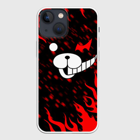 Чехол для iPhone 13 mini с принтом Монокума пламя со всех сторон в Рязани,  |  | anime | bear | black  white | danganronpa | kurokuma | monodam | monokuma | monomi | monotaro | pink | rabbit | school | shirokuma | аниме | главарь | мoноми | монокума | черно белый | школа