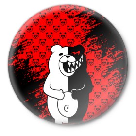 Значок с принтом MONOKUMA. в Рязани,  металл | круглая форма, металлическая застежка в виде булавки | Тематика изображения на принте: anime | bear | black  white | danganronpa | kurokuma | monodam | monokuma | monomi | monotaro | pink | rabbit | school | shirokuma | аниме | главарь | мoноми | монокума | черно белый | школа