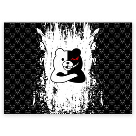 Поздравительная открытка с принтом MONOKUMA. в Рязани, 100% бумага | плотность бумаги 280 г/м2, матовая, на обратной стороне линовка и место для марки
 | anime | bear | black  white | danganronpa | kurokuma | monodam | monokuma | monomi | monotaro | pink | rabbit | school | shirokuma | аниме | главарь | мoноми | монокума | черно белый | школа