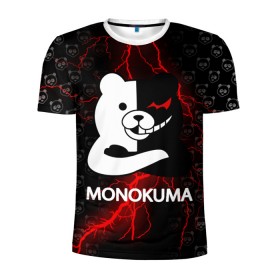 Мужская футболка 3D спортивная с принтом MONOKUMA. в Рязани, 100% полиэстер с улучшенными характеристиками | приталенный силуэт, круглая горловина, широкие плечи, сужается к линии бедра | anime | bear | black  white | danganronpa | kurokuma | monodam | monokuma | monomi | monotaro | pink | rabbit | school | shirokuma | аниме | главарь | мoноми | монокума | черно белый | школа