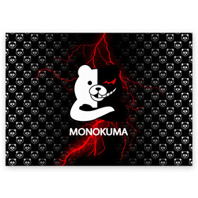 Поздравительная открытка с принтом MONOKUMA. в Рязани, 100% бумага | плотность бумаги 280 г/м2, матовая, на обратной стороне линовка и место для марки
 | anime | bear | black  white | danganronpa | kurokuma | monodam | monokuma | monomi | monotaro | pink | rabbit | school | shirokuma | аниме | главарь | мoноми | монокума | черно белый | школа