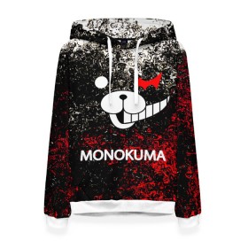Женская толстовка 3D с принтом MONOKUMA. в Рязани, 100% полиэстер  | двухслойный капюшон со шнурком для регулировки, мягкие манжеты на рукавах и по низу толстовки, спереди карман-кенгуру с мягким внутренним слоем. | anime | bear | black  white | danganronpa | kurokuma | monodam | monokuma | monomi | monotaro | pink | rabbit | school | shirokuma | аниме | главарь | мoноми | монокума | черно белый | школа