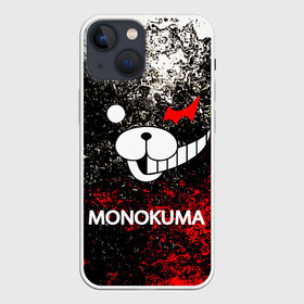 Чехол для iPhone 13 mini с принтом Монокума шум в Рязани,  |  | anime | bear | black  white | danganronpa | kurokuma | monodam | monokuma | monomi | monotaro | pink | rabbit | school | shirokuma | аниме | главарь | мoноми | монокума | черно белый | школа